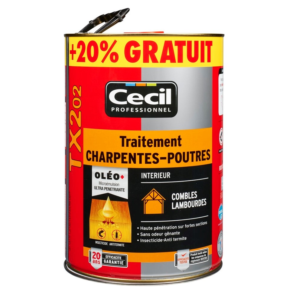 CECIL - Traitement TX202 charpentes-poutres - 25L + 20% gratuit