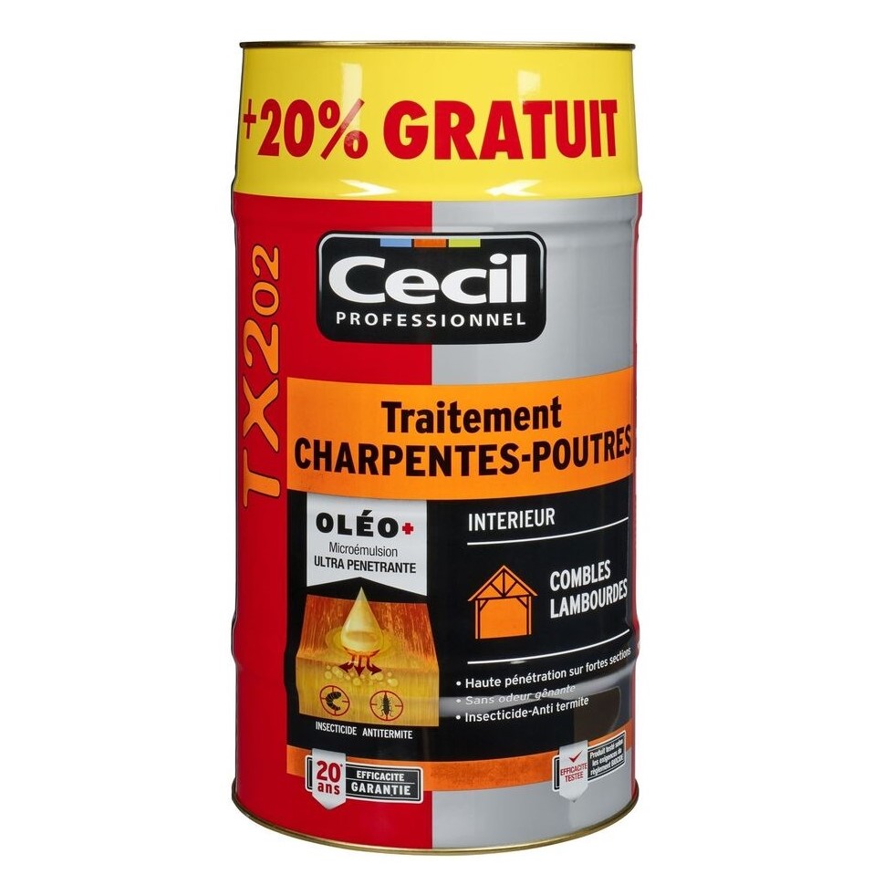 CECIL - Traitement TX202 charpentes-poutres - 5L + 20% gratuit