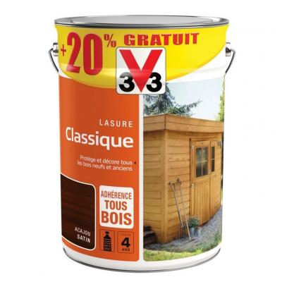 V33 - Lasure classique - acajou - 5L + 20% gratuit