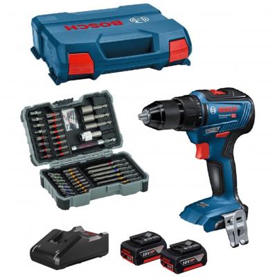 BOSCH - Perceuse-visseuse sans fil GSR 18V-55 + 2 batteries 18V 5Ah + 1 chargeur + 43 accessoires - en coffret