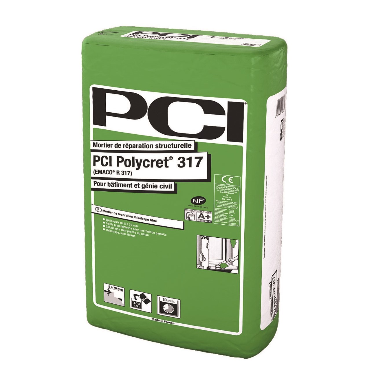 PCI - Mortier fibré de réparation structurales Polycret® 317 - sac de 25kg