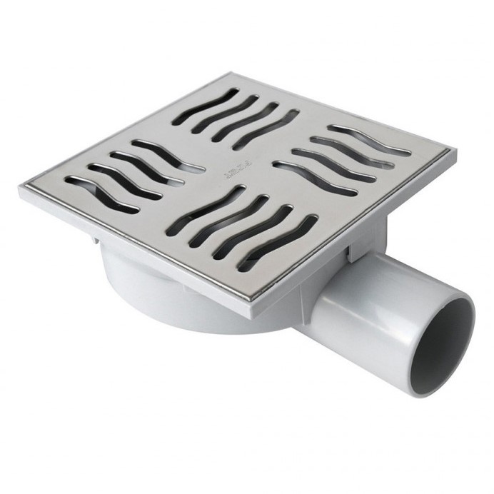 FIRST - Siphonette ABS + grille inox - gris - l. 150 x L. 150 x H. 75mm sortie ø50mm