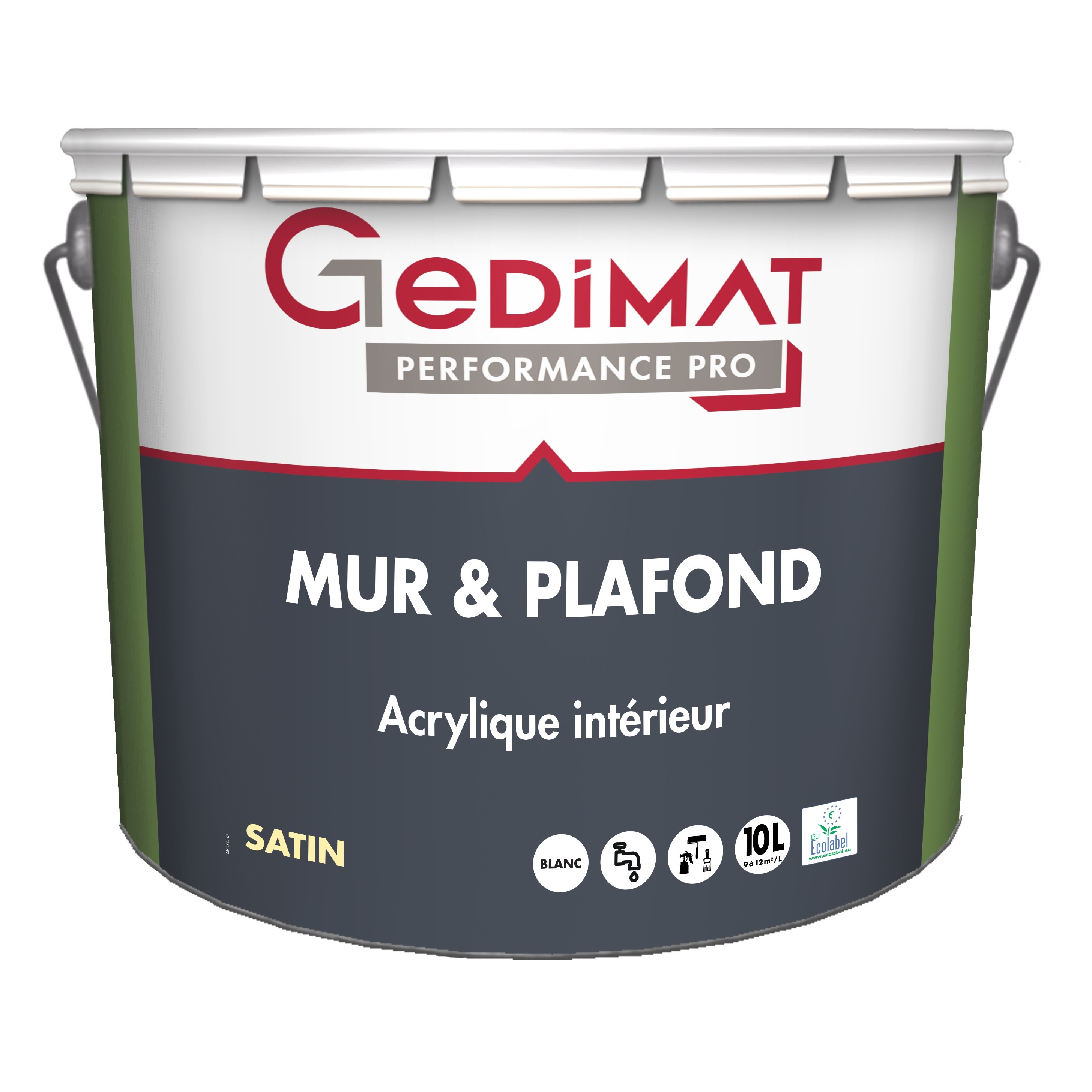 GEDIMAT Performance Pro - Peinture mur et plafond premium acrylique - blanc satin - 10L