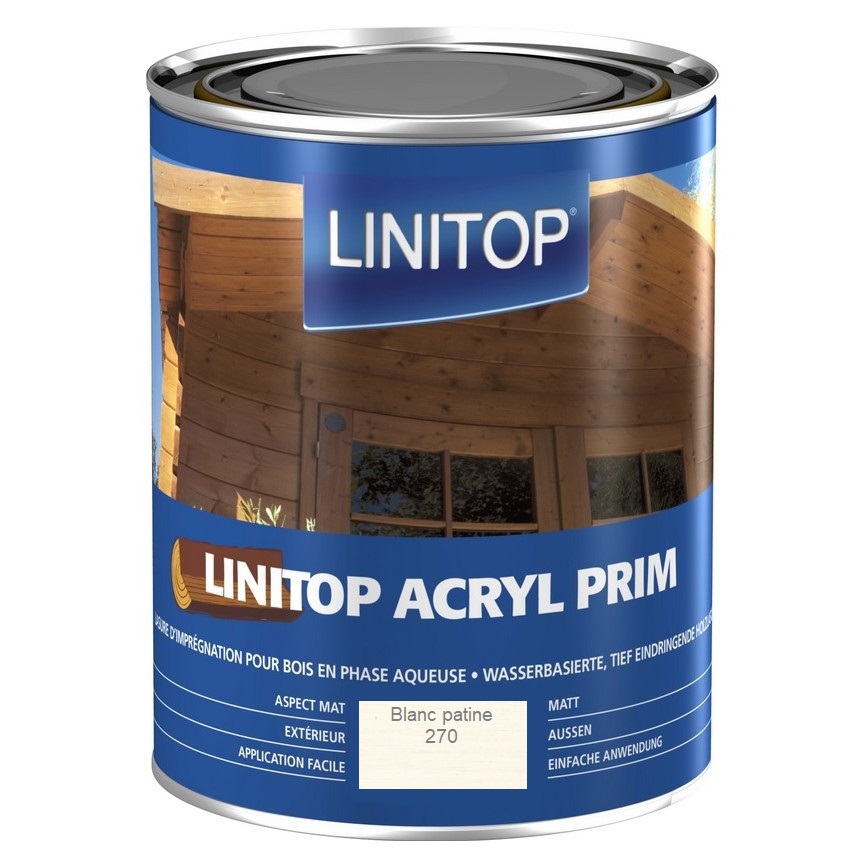 LINITOP® - Lasure Acryl Prim pour bois - blanc patine - 1L