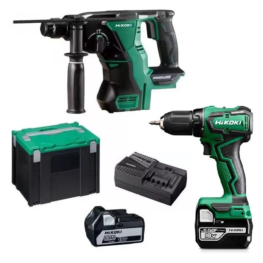 HIKOKI - Pack 2 machines sans fil : 1 perceuse-visseuse + 1 perfo-burineur + 2 batteries + 1 chargeur - en coffret