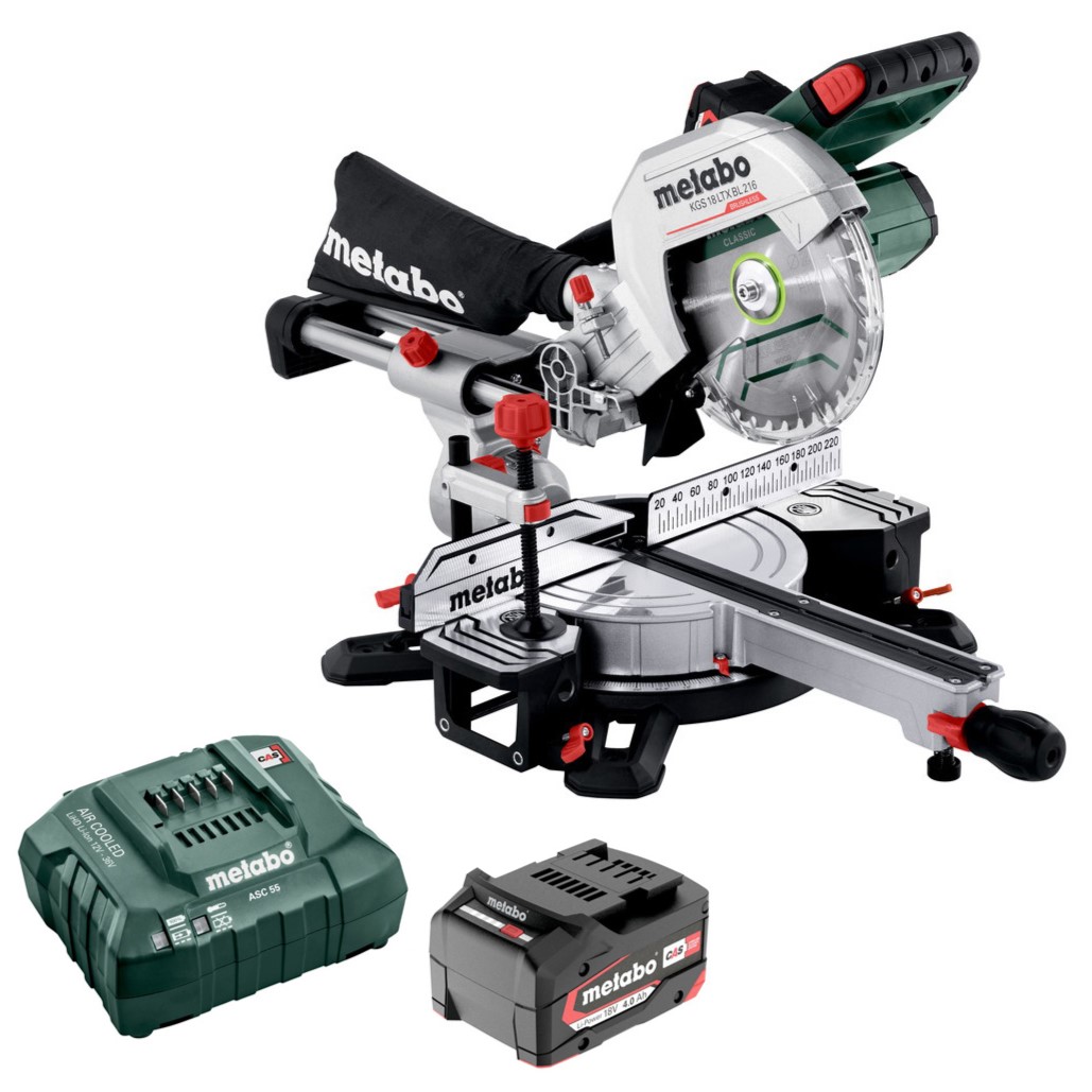 METABO - Scie à onglets sans fil KGS 18 LTX BL 216 ø216mm + 1 batterie Li-Power 18V 4Ah + 1 chargeur