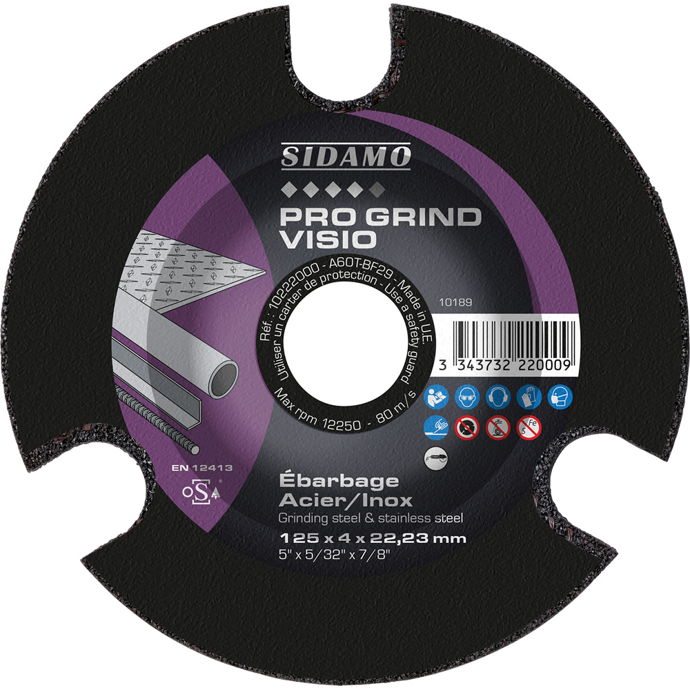 SIDAMO - Disque à ébarber et à poncer Pro Grind Visio Acier/Inox ø125mm grain 60