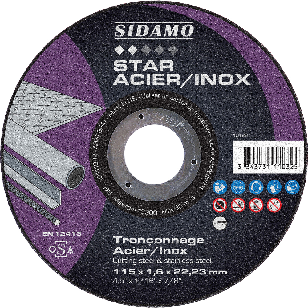 SIDAMO - Disque à tronçonner Star Acier/Inox ø115mm