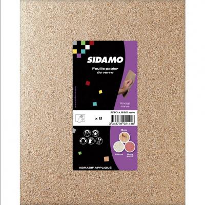 SIDAMO - Feuilles papier de verre l. 230 x L. 280mm grain 80 - vendu par 8